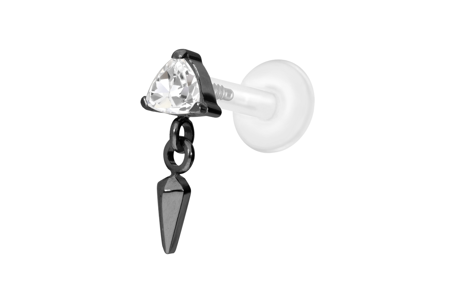 PTFE Labret Piercing mit Innengewinde + Titan-Aufsatz KRISTALLDREIECK + SPITZE